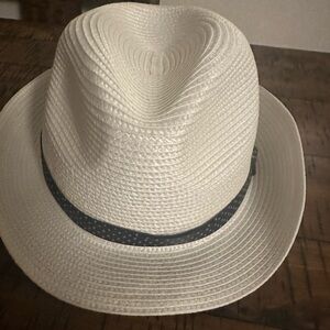 Magid White Straw Hat with Polka Dot Ribbon